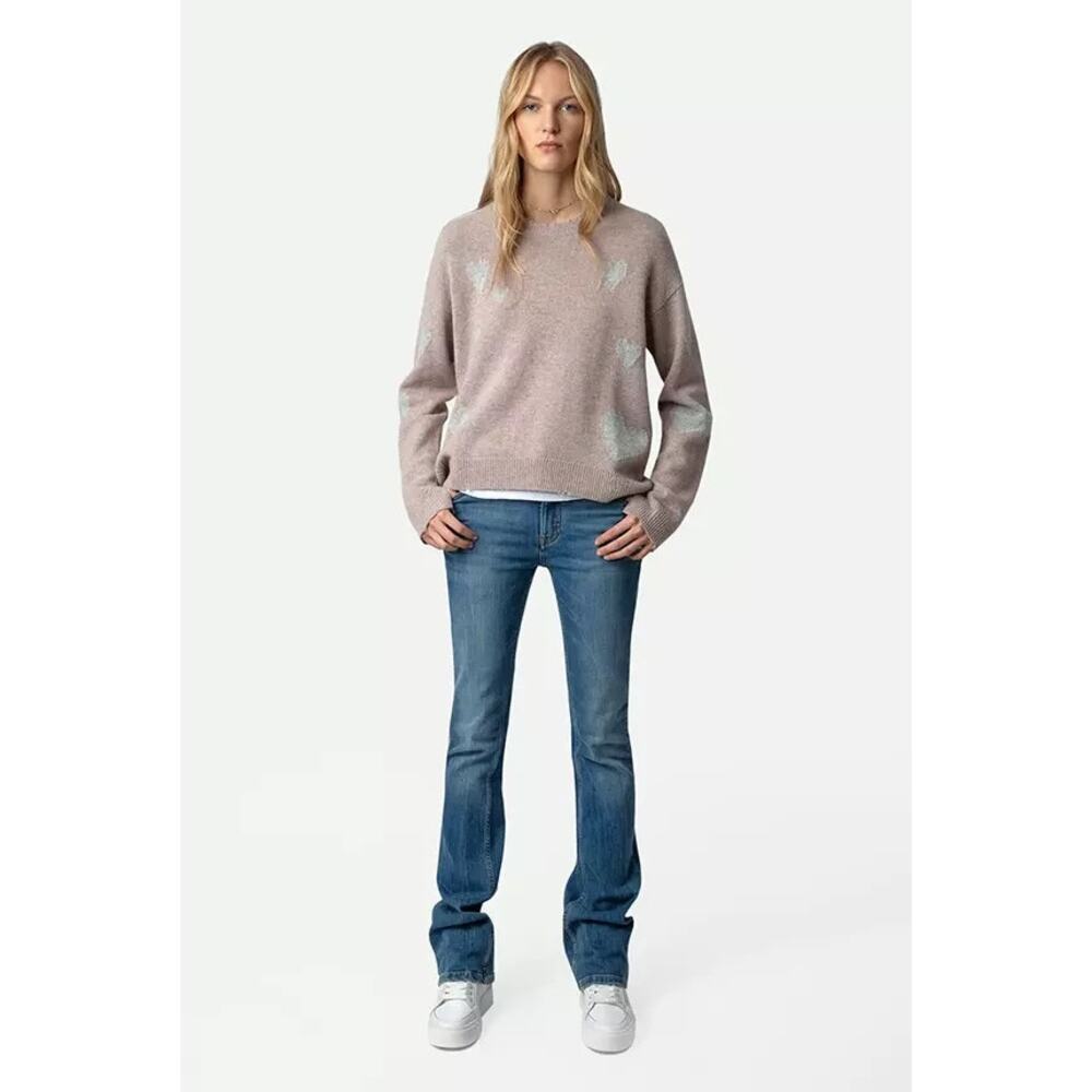 Zadig & Voltaire Marcus Heart Destroyed Pink Cashmere Sweater Small NWT - Picture 2 of 10
